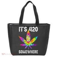 Funny It's 420 Somewhere Hippie Tie Dye Pot Leaf For Stoner Tote Bag thumb 0
