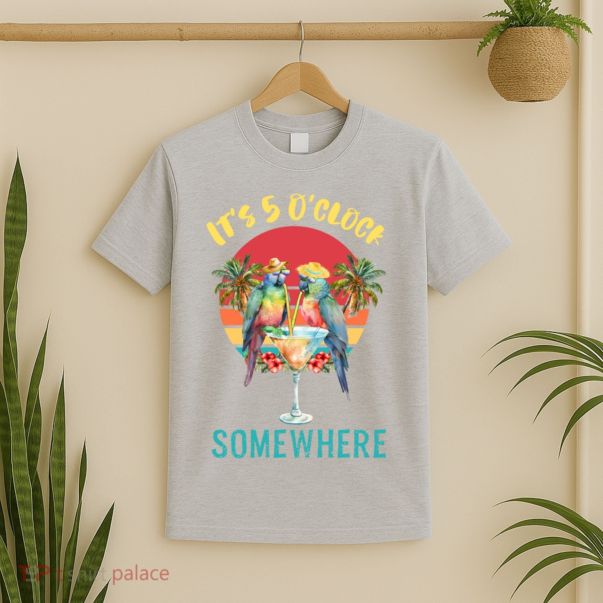 Funny It's 5 O’clock Somewhere Parrot Drinking T-Shirt