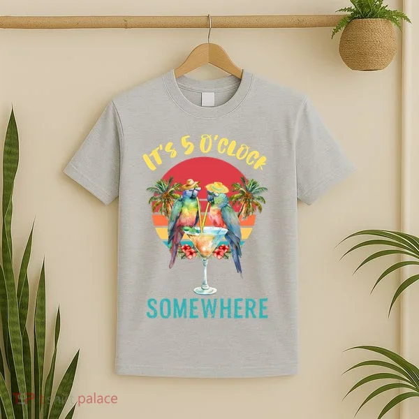 Funny It's 5 O’clock Somewhere Parrot Drinking T-Shirt