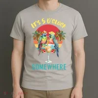 Funny It's 5 O’clock Somewhere Parrot Drinking T-Shirt thumb 3