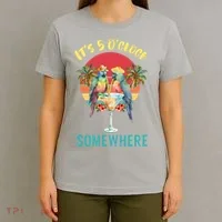 Funny It's 5 O’clock Somewhere Parrot Drinking T-Shirt thumb 4