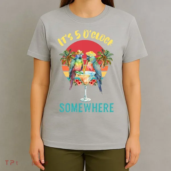 Funny It's 5 O’clock Somewhere Parrot Drinking T-Shirt