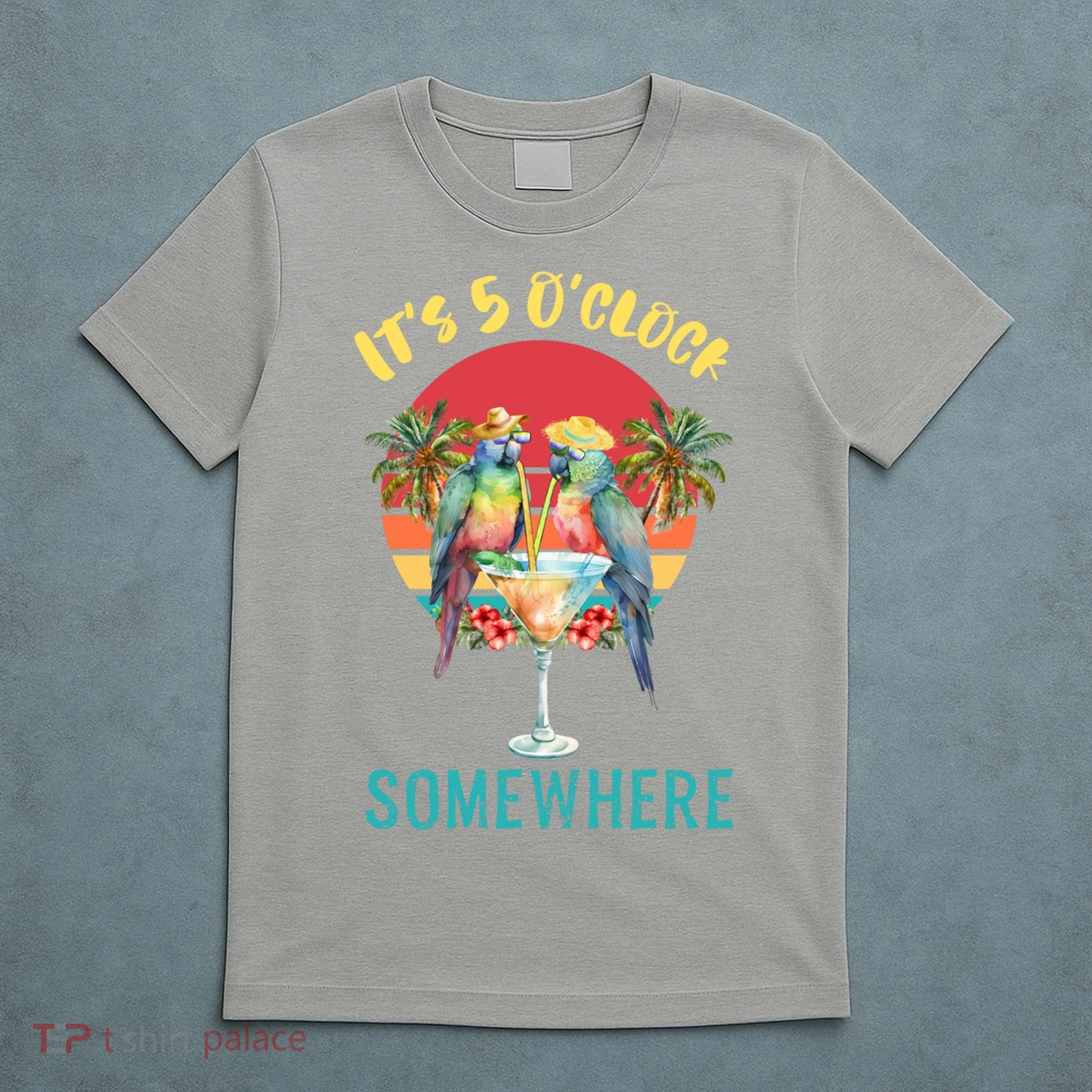Funny It's 5 O’clock Somewhere Parrot Drinking T-Shirt