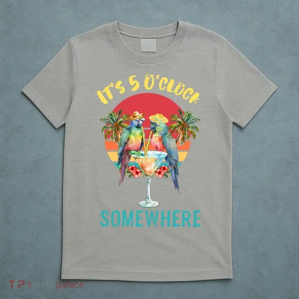Funny It's 5 O’clock Somewhere Parrot Drinking T-Shirt