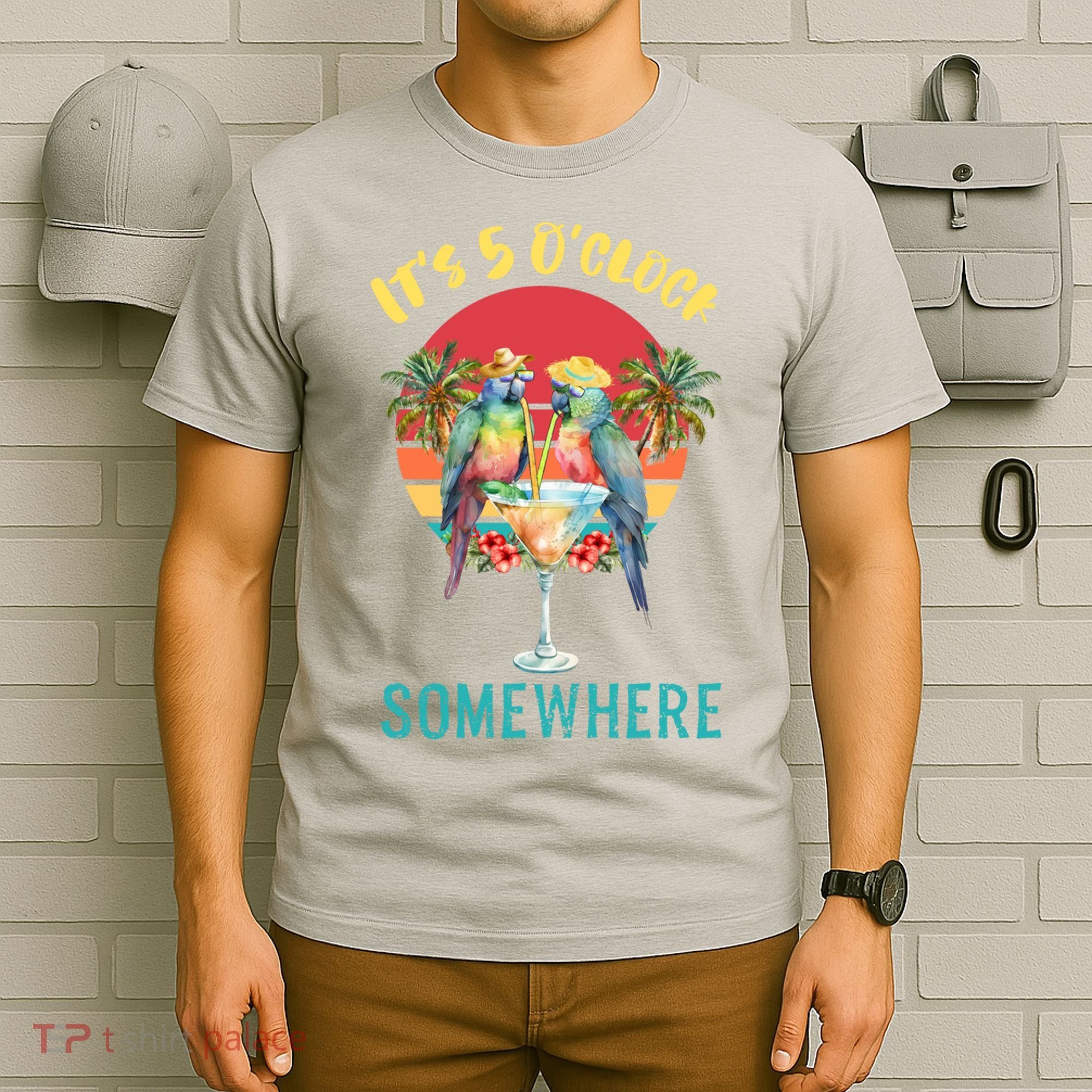 Funny It's 5 O’clock Somewhere Parrot Drinking T-Shirt