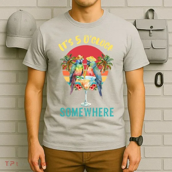 Funny It's 5 O’clock Somewhere Parrot Drinking T-Shirt