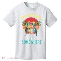 Funny It's 5 O’clock Somewhere Parrot Drinking Kids T-Shirt thumb 0