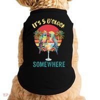 Funny It's 5 O’clock Somewhere Parrot Drinking Doggie Tank thumb 0