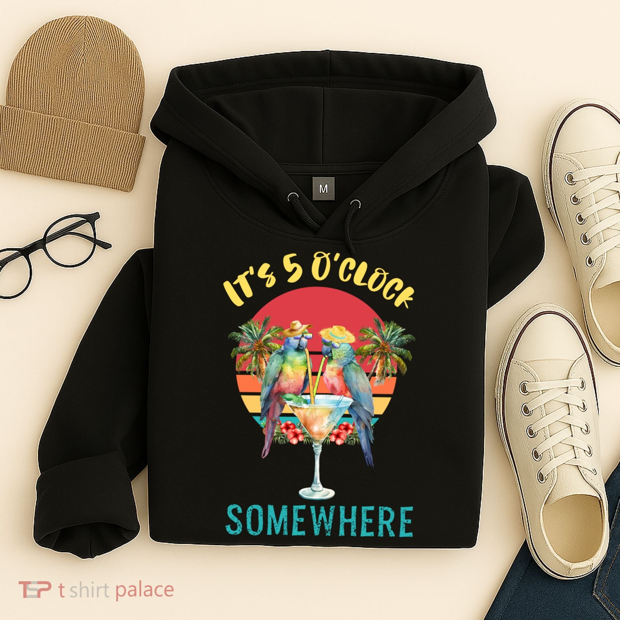 Funny It's 5 O’clock Somewhere Parrot Drinking Hoodie