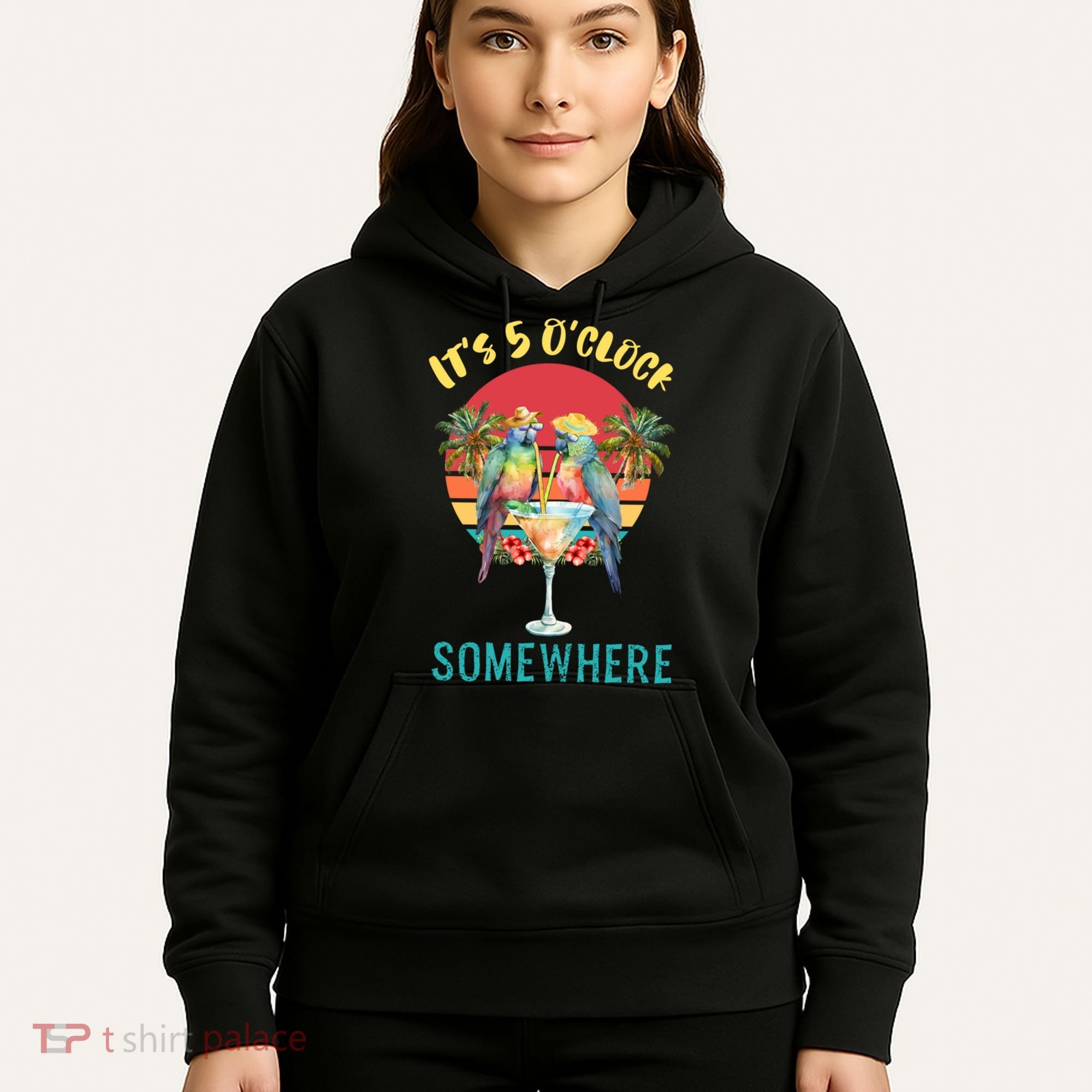Funny It's 5 O’clock Somewhere Parrot Drinking Hoodie