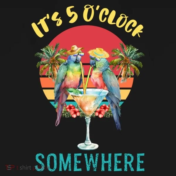 Funny It's 5 O’clock Somewhere Parrot Drinking Bucket Hat
