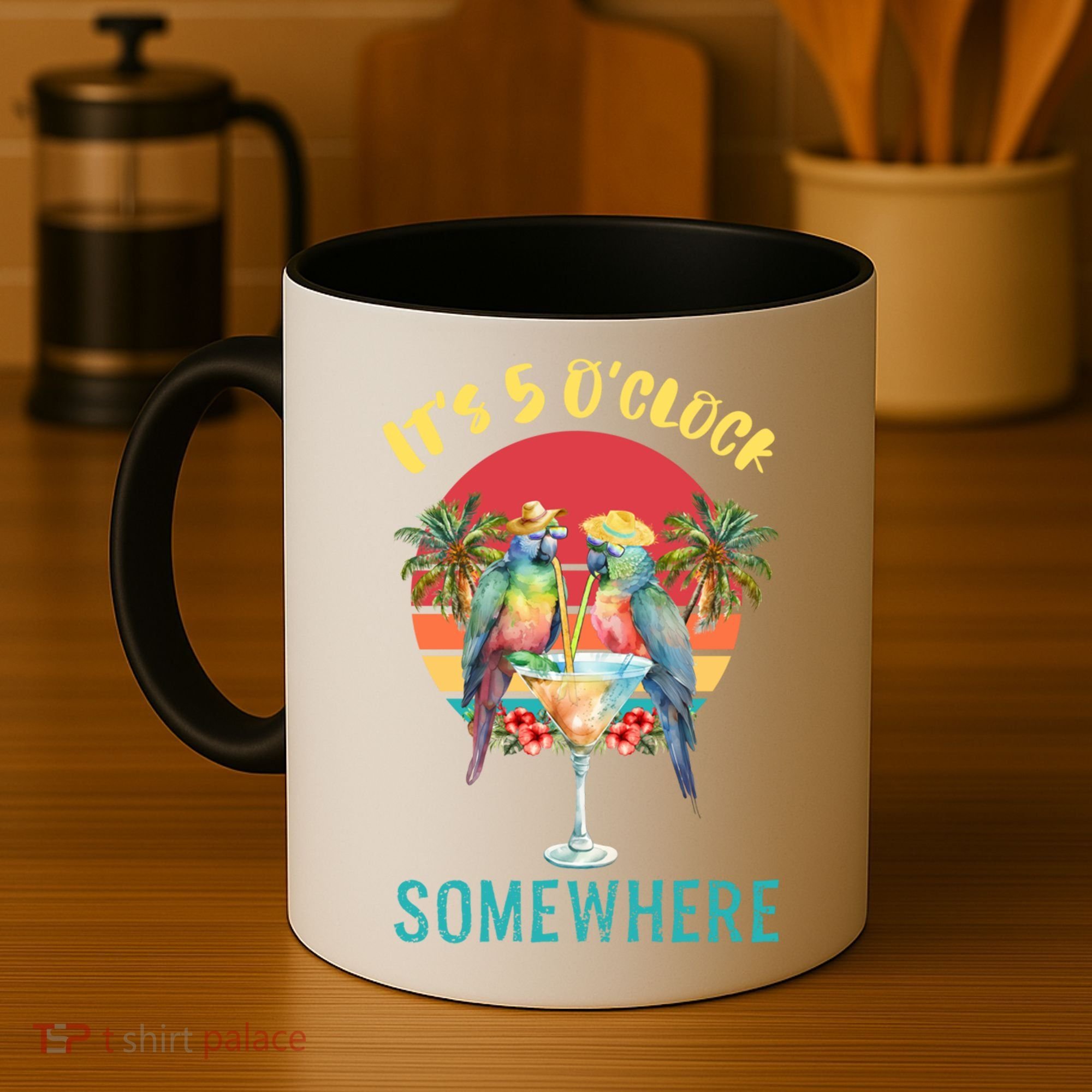 Funny It's 5 O’clock Somewhere Parrot Drinking Coffee Mug