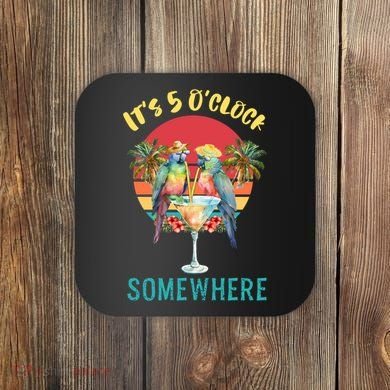 Funny It's 5 O’clock Somewhere Parrot Drinking Coaster
