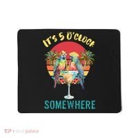 Funny It's 5 O’clock Somewhere Parrot Drinking Mousepad thumb 0