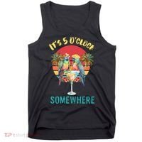 Funny It's 5 O’clock Somewhere Parrot Drinking Tank Top thumb 0