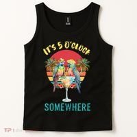 Funny It's 5 O’clock Somewhere Parrot Drinking Tank Top thumb 2