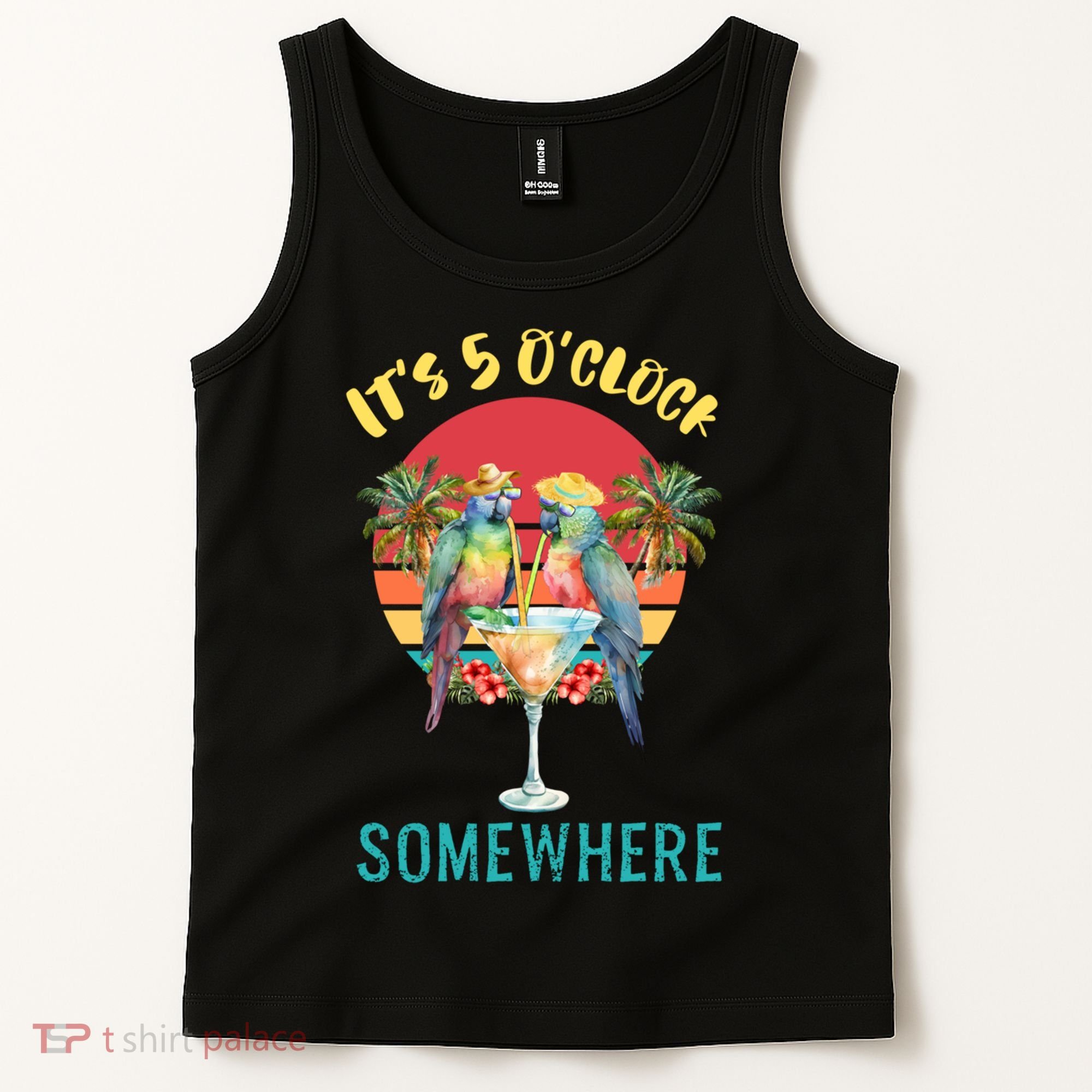 Funny It's 5 O’clock Somewhere Parrot Drinking Tank Top