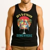 Funny It's 5 O’clock Somewhere Parrot Drinking Tank Top thumb 3
