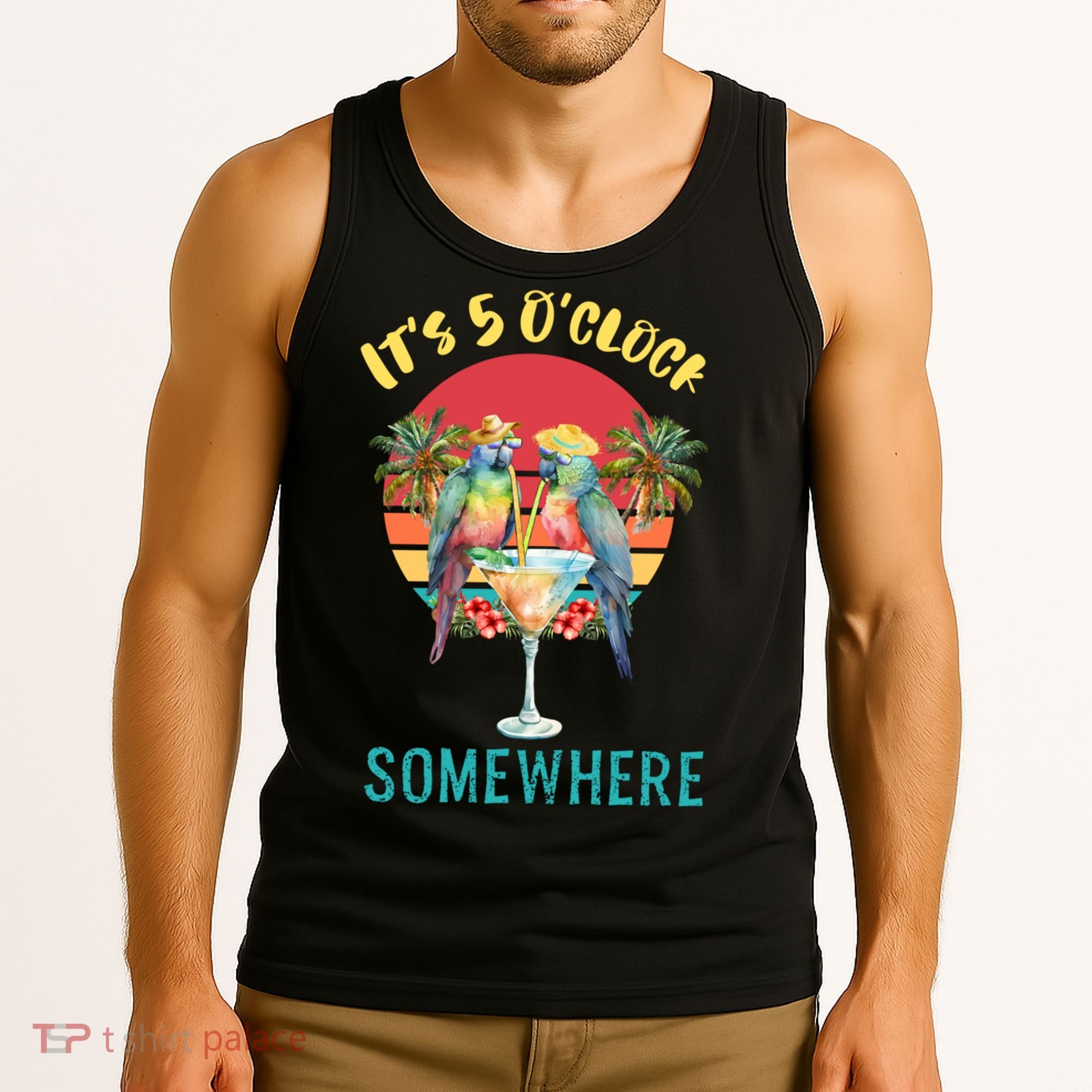 Funny It's 5 O’clock Somewhere Parrot Drinking Tank Top