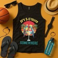 Funny It's 5 O’clock Somewhere Parrot Drinking Tank Top thumb 4