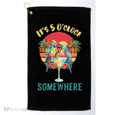Funny It's 5 O’clock Somewhere Parrot Drinking Golf Towel