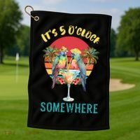 Funny It's 5 O’clock Somewhere Parrot Drinking Golf Towel thumb 1
