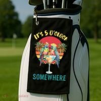 Funny It's 5 O’clock Somewhere Parrot Drinking Golf Towel thumb 2