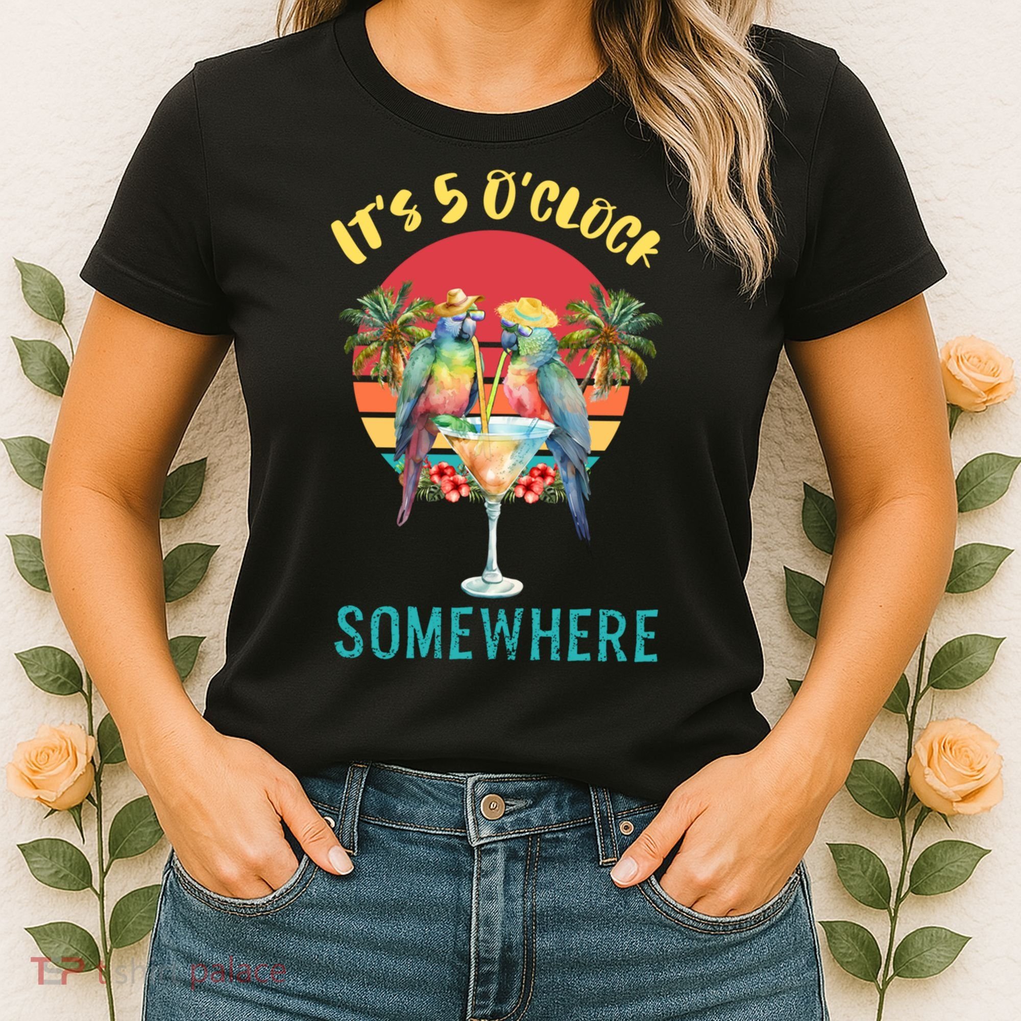 Funny It's 5 O’clock Somewhere Parrot Drinking Women's T-Shirt