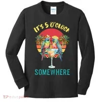 Funny It's 5 O’clock Somewhere Parrot Drinking Kids Long Sleeve Shirt thumb 0
