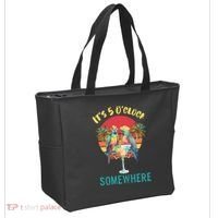 Funny It's 5 O’clock Somewhere Parrot Drinking Tote Bag thumb 2