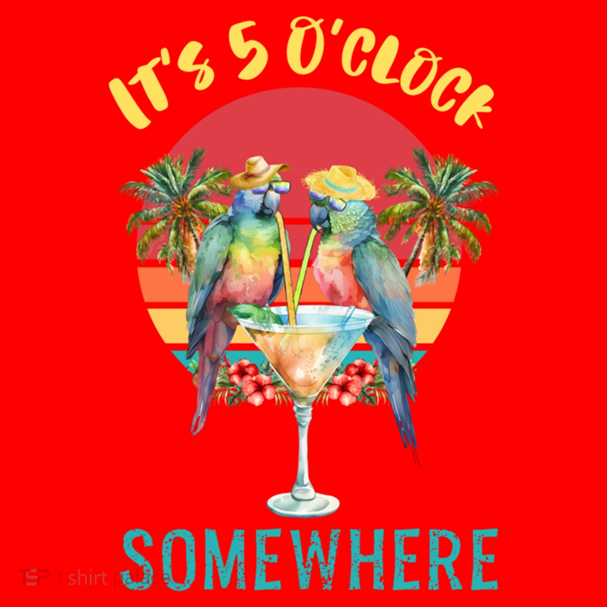 Funny It's 5 O’clock Somewhere Parrot Drinking Santa Hat