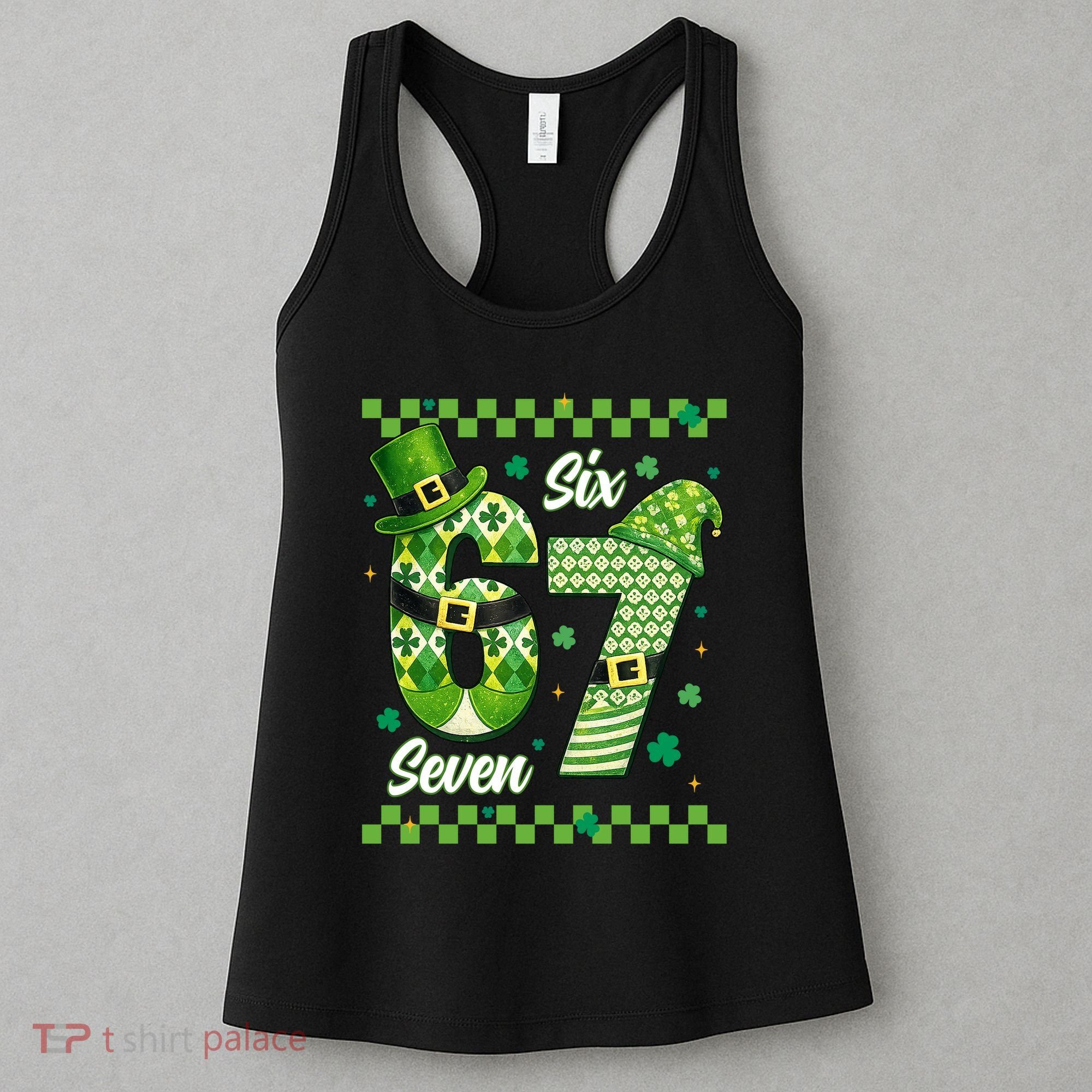 Funny Irish 67 Six Seven 6-7 Meme Happy St Patrick's Day Women's Tank Top