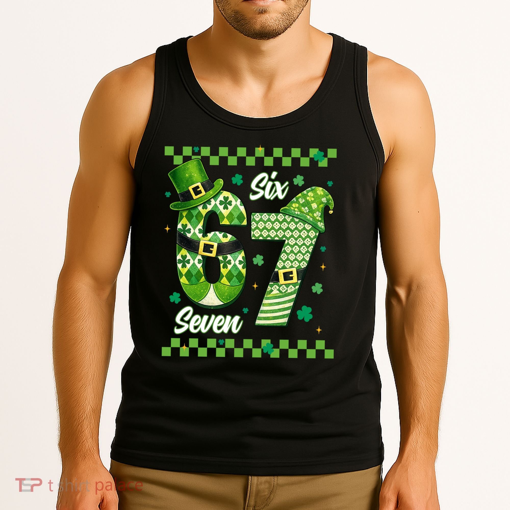 Funny Irish 67 Six Seven 6-7 Meme Happy St Patrick's Day Tank Top