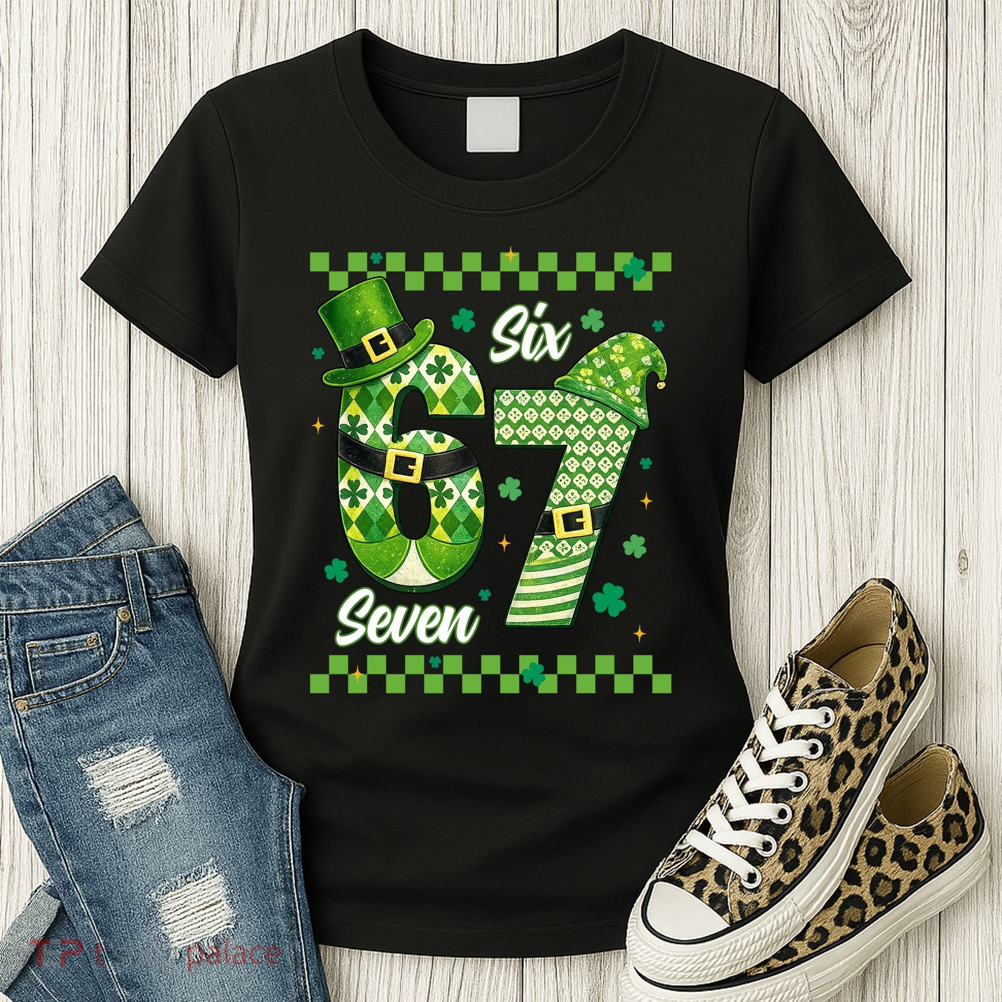 Funny Irish 67 Six Seven 6-7 Meme Happy St Patrick's Day Women's T-Shirt