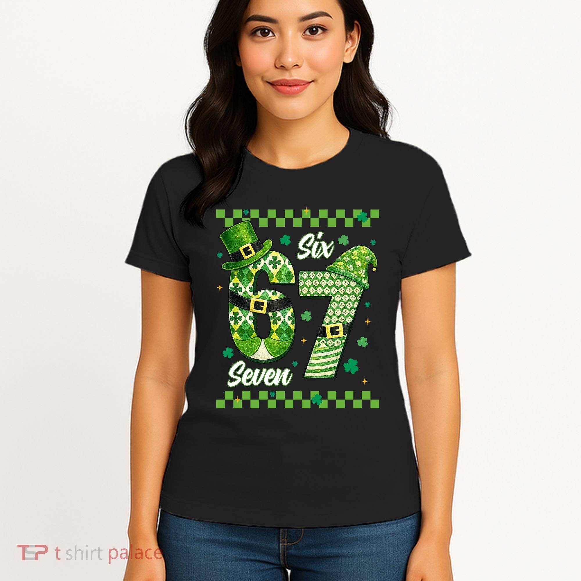 Funny Irish 67 Six Seven 6-7 Meme Happy St Patrick's Day Women's T-Shirt