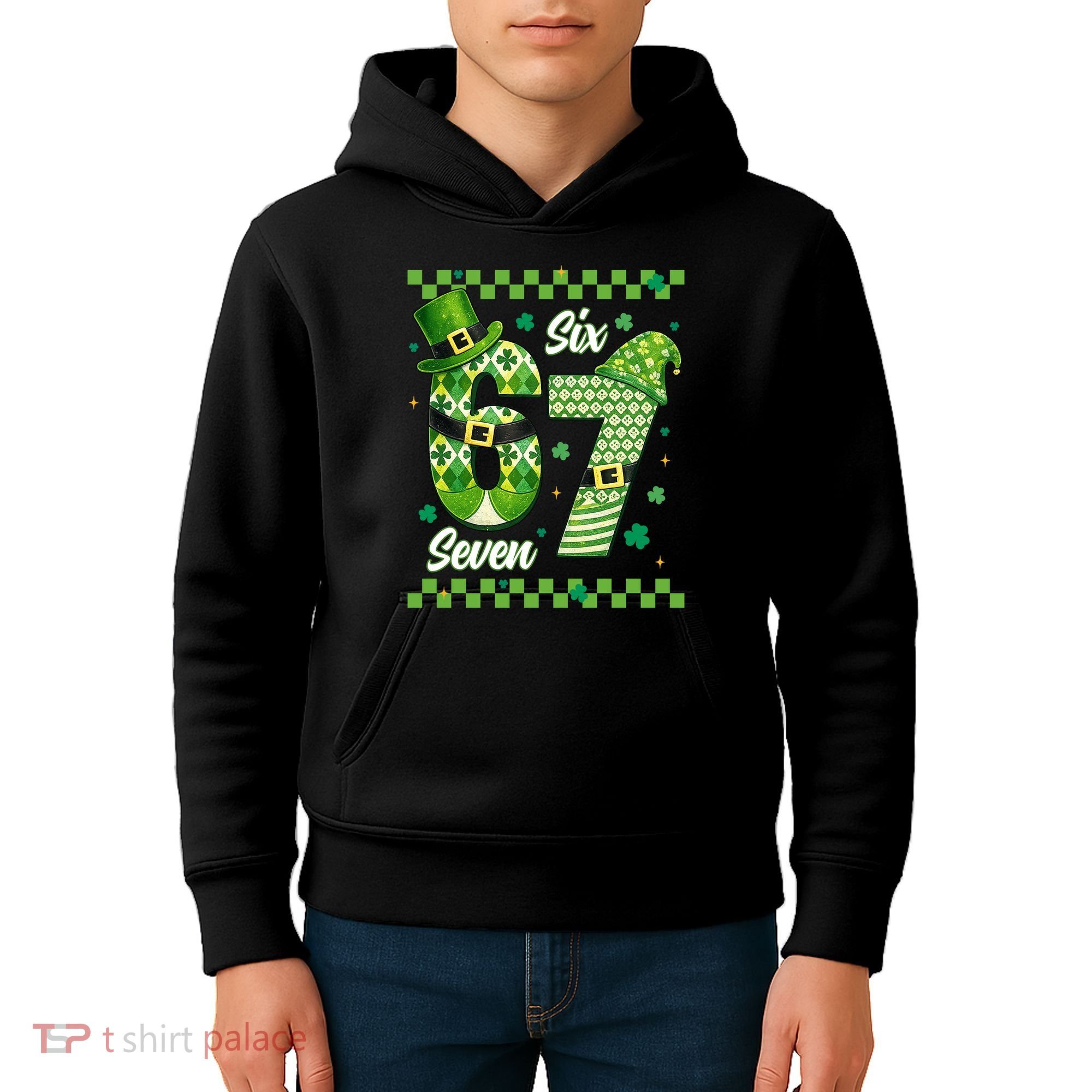 Funny Irish 67 Six Seven 6-7 Meme Happy St Patrick's Day Kids Hoodie