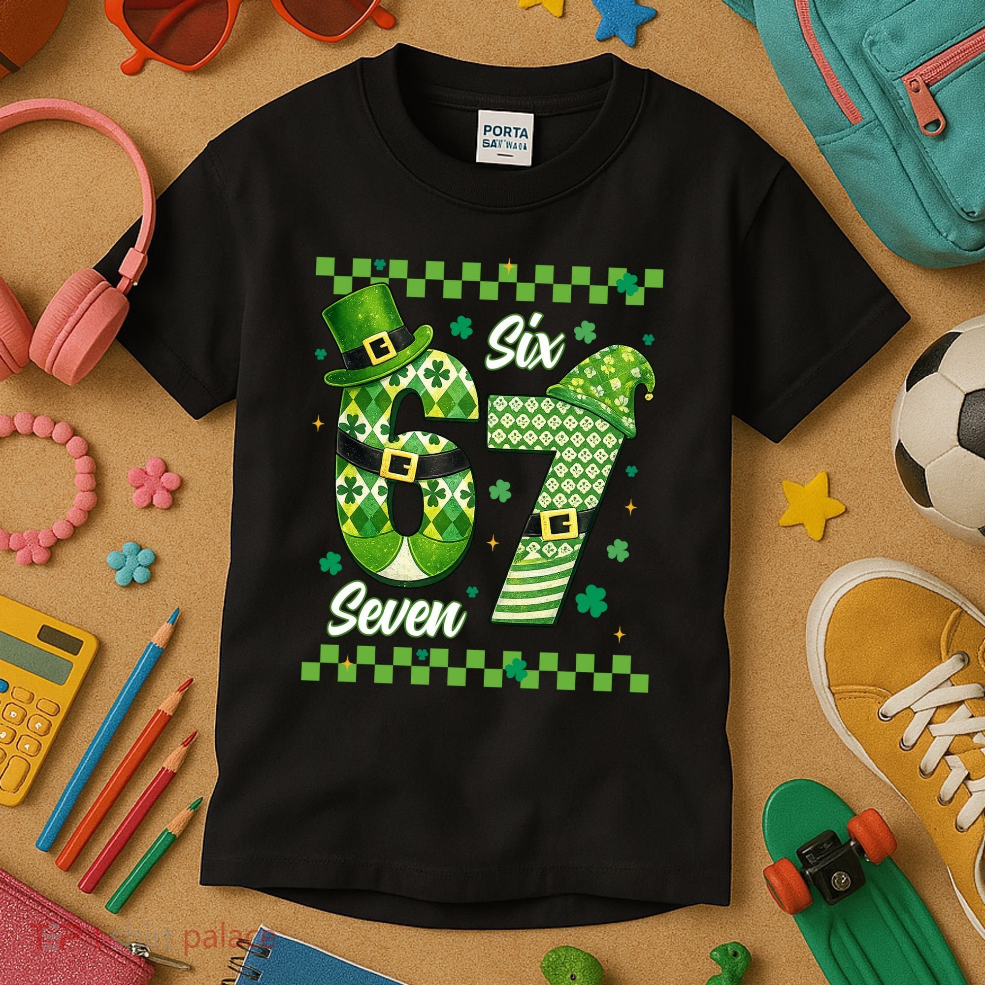 Funny Irish 67 Six Seven 6-7 Meme Happy St Patrick's Day Kids T-Shirt