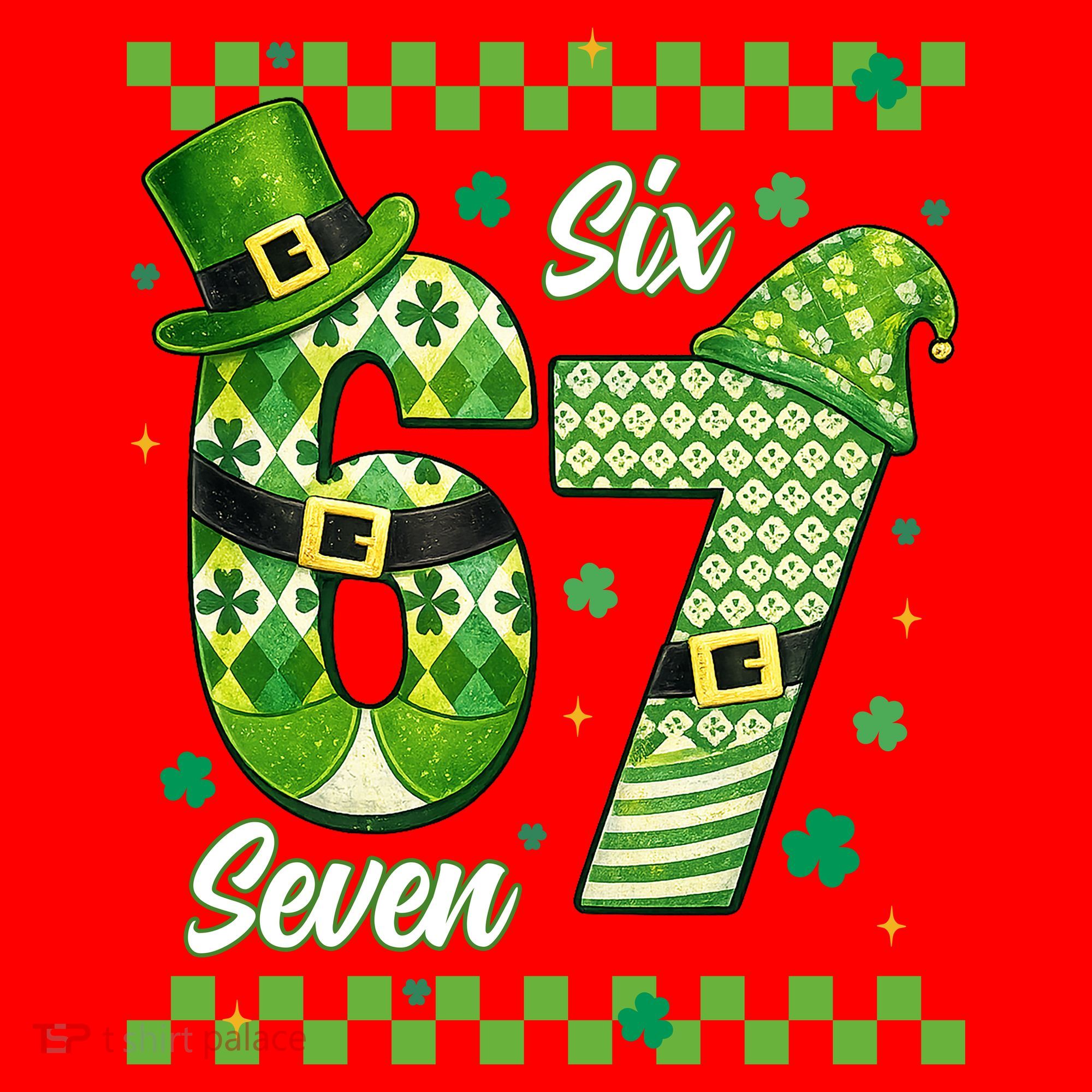 Funny Irish 67 Six Seven 6-7 Meme Happy St Patrick's Day Santa Hat