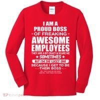 Funny I Am A Proud Boss Of Freaking Awesome Employees Gift Kids Long Sleeve Shirt thumb 0