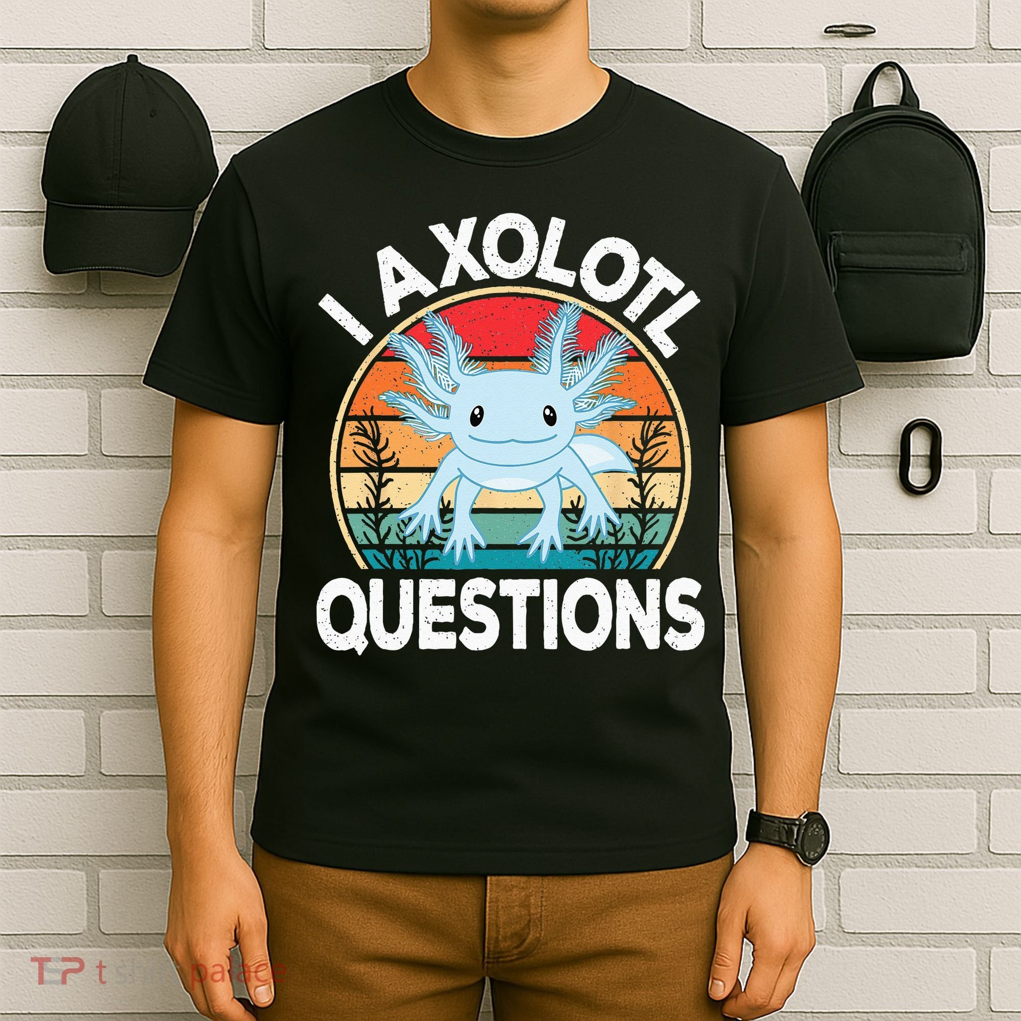 Funny I Axolotl Questions Cute Blue Axolotl Kawaii Retro T-Shirt