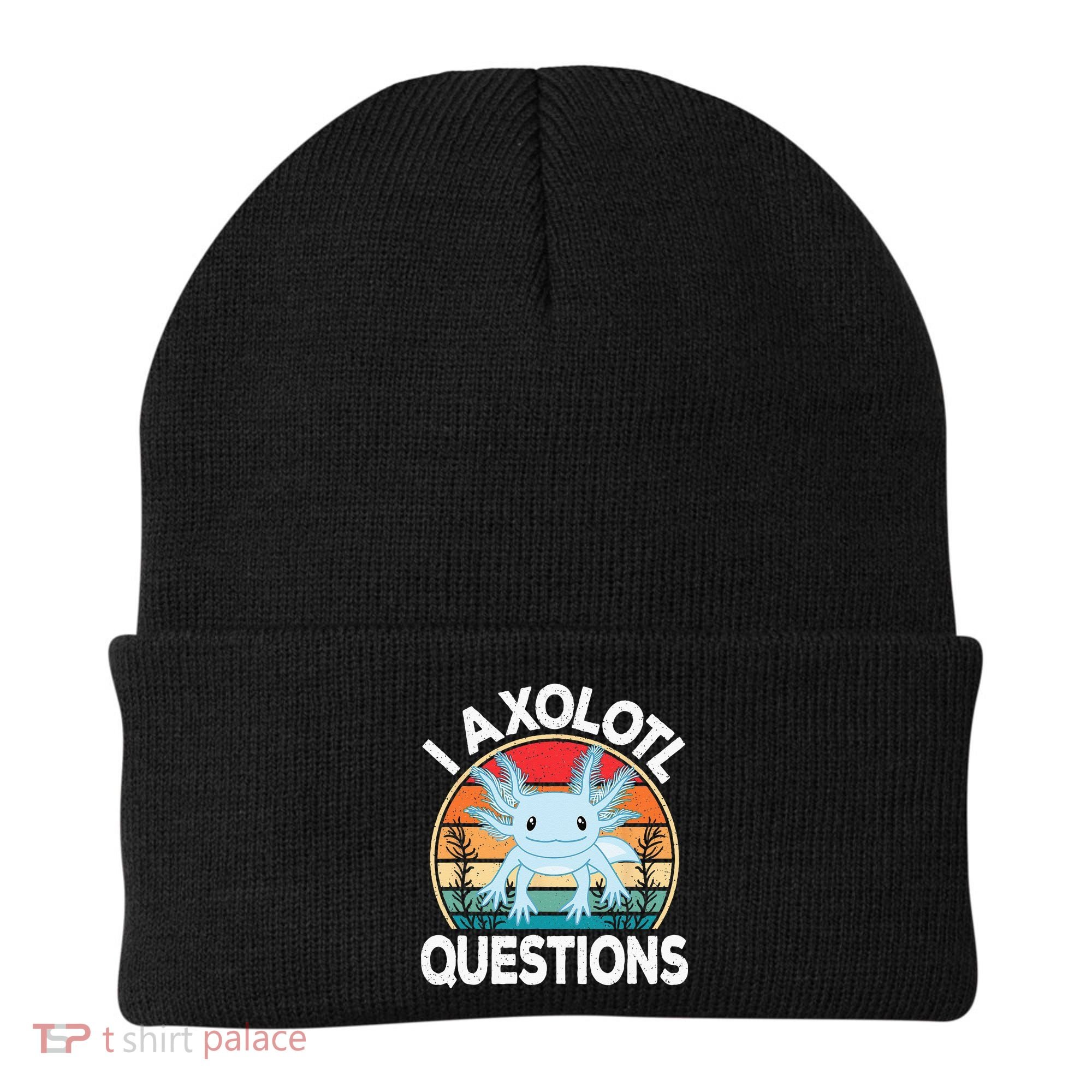 Funny I Axolotl Questions Cute Blue Axolotl Kawaii Retro Beanie