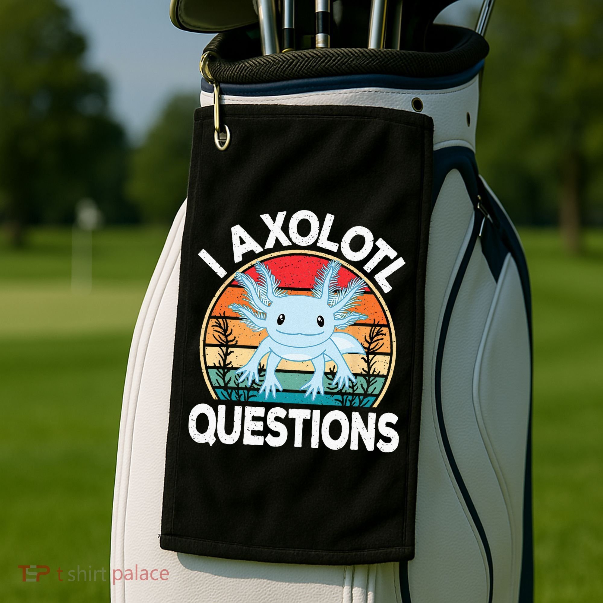 Funny I Axolotl Questions Cute Blue Axolotl Kawaii Retro Golf Towel
