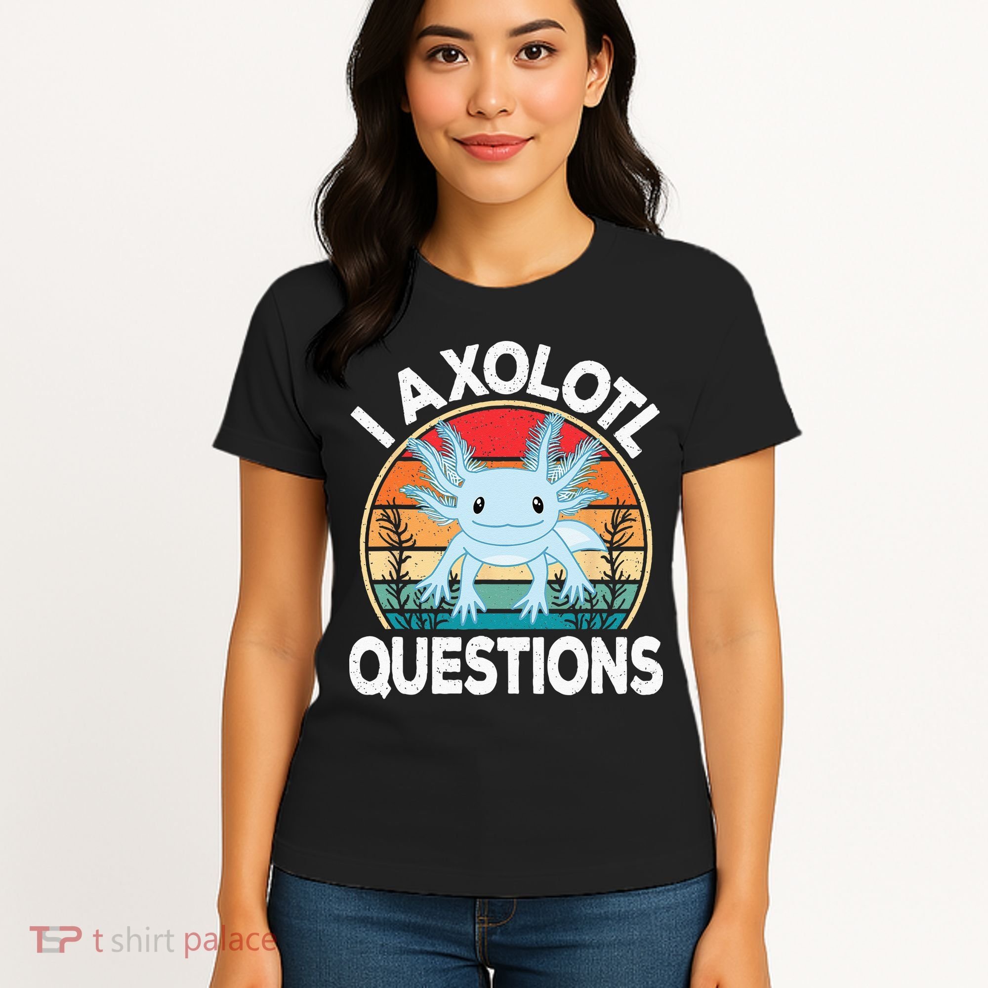 Funny I Axolotl Questions Cute Blue Axolotl Kawaii Retro Women's T-Shirt