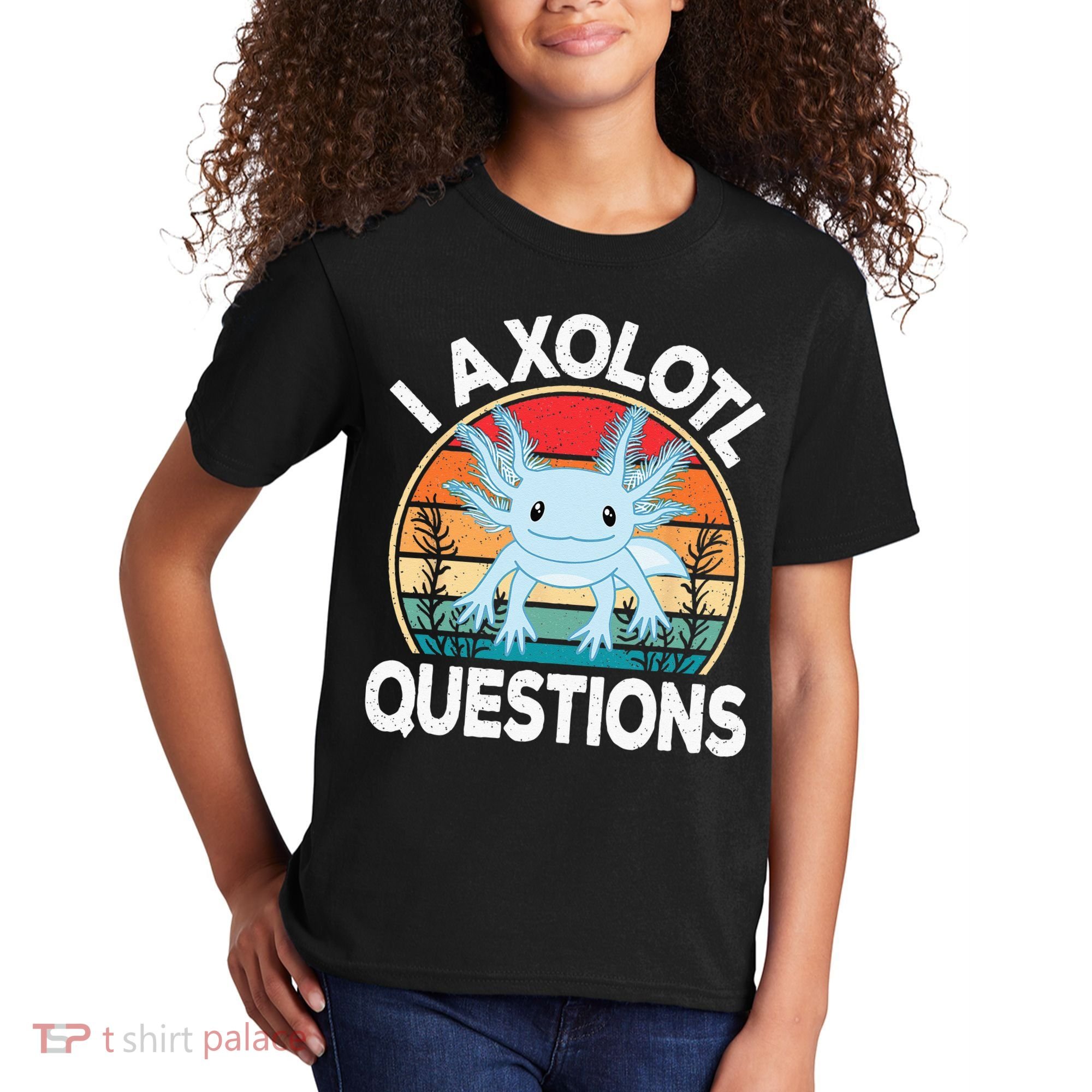 Funny I Axolotl Questions Cute Blue Axolotl Kawaii Retro Kids T-Shirt
