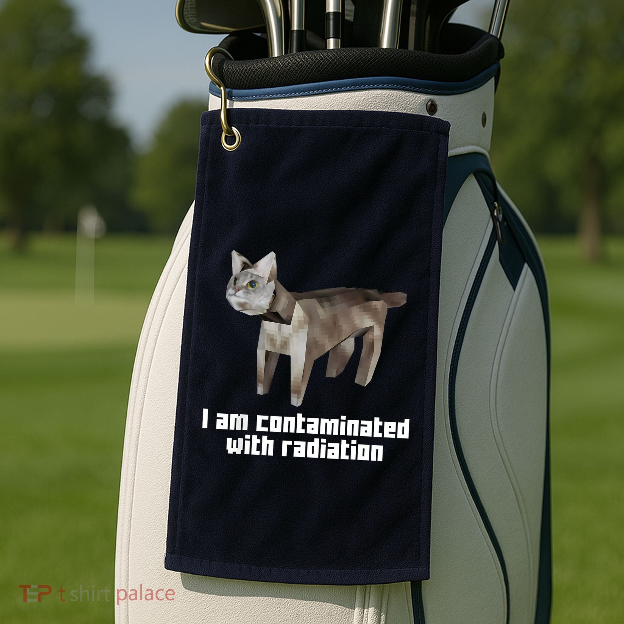 Funny I Am Contaminated With Radiation Ironic Cat Meme Golf Towel