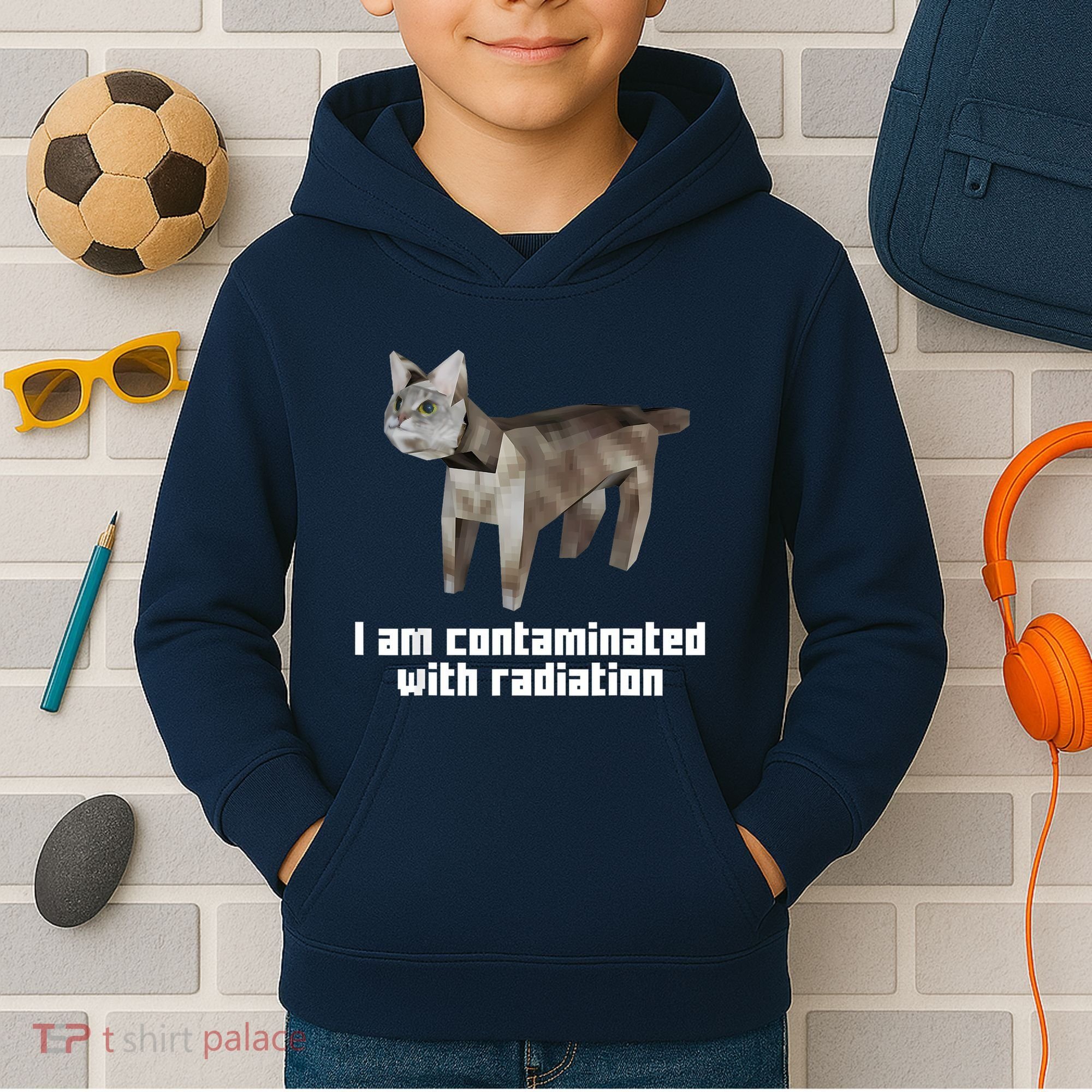 Funny I Am Contaminated With Radiation Ironic Cat Meme Kids Hoodie