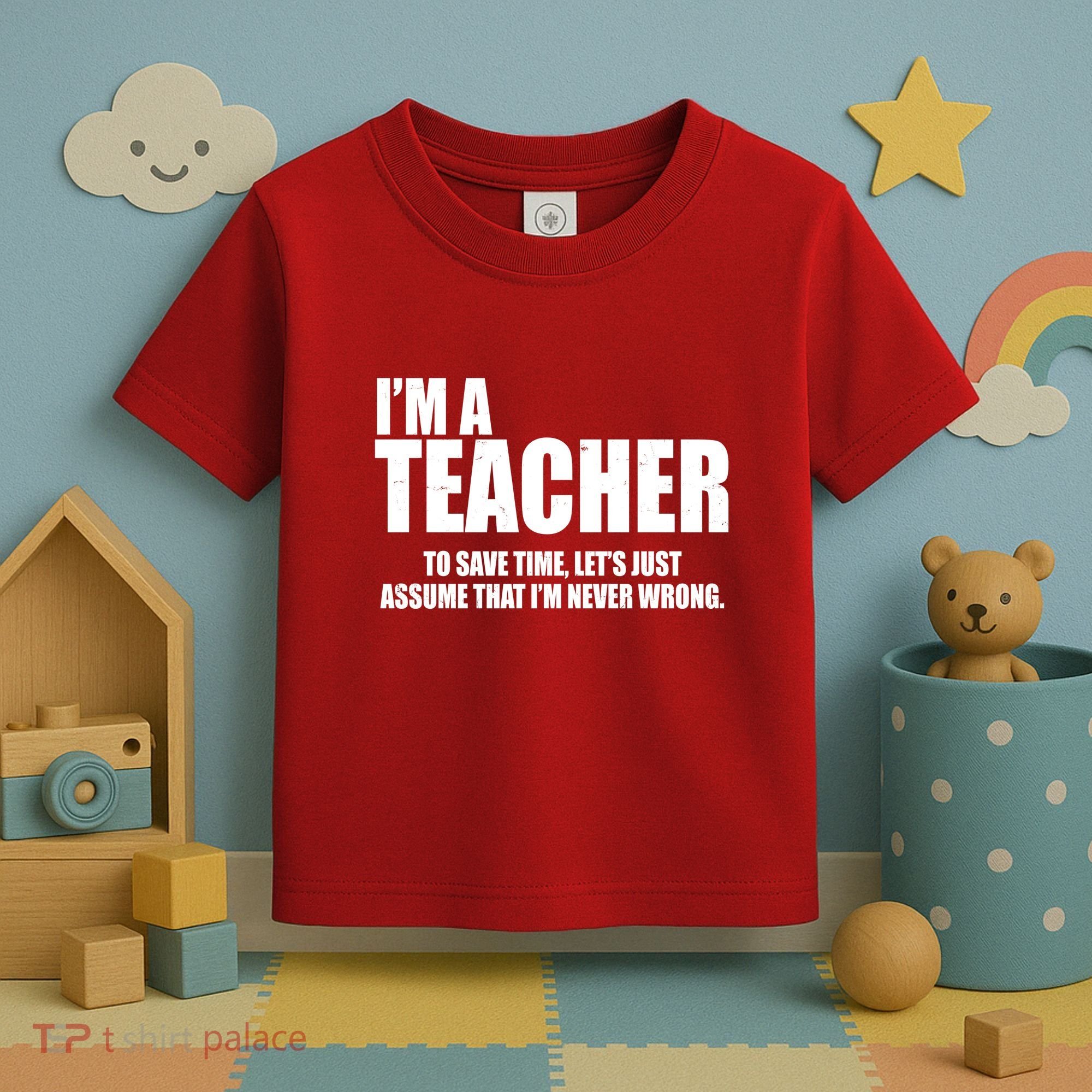 Funny Im A Teacher To Save Time Lets Just Assume That Im Never Wrong Toddler T-Shirt