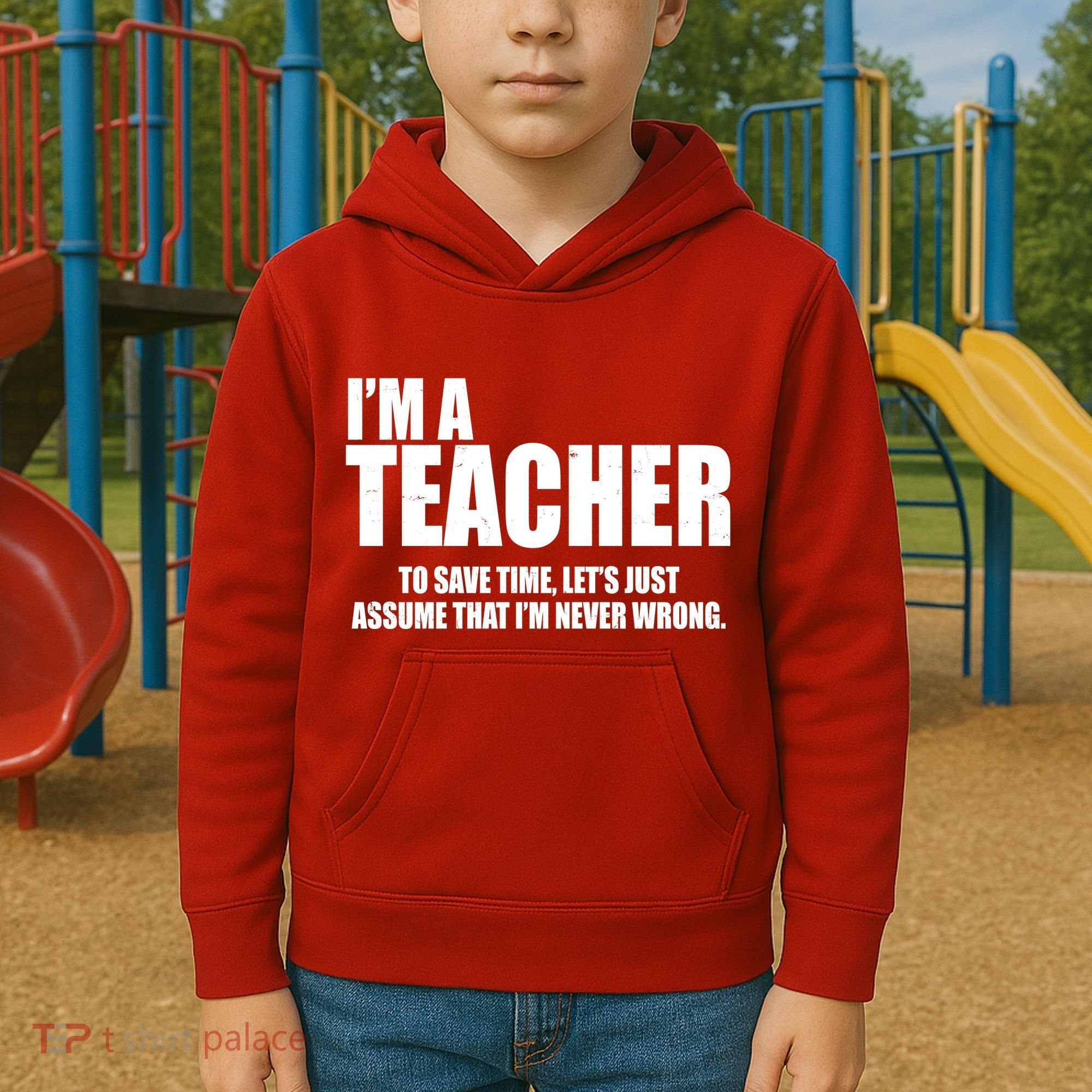 Funny Im A Teacher To Save Time Lets Just Assume That Im Never Wrong Kids Hoodie