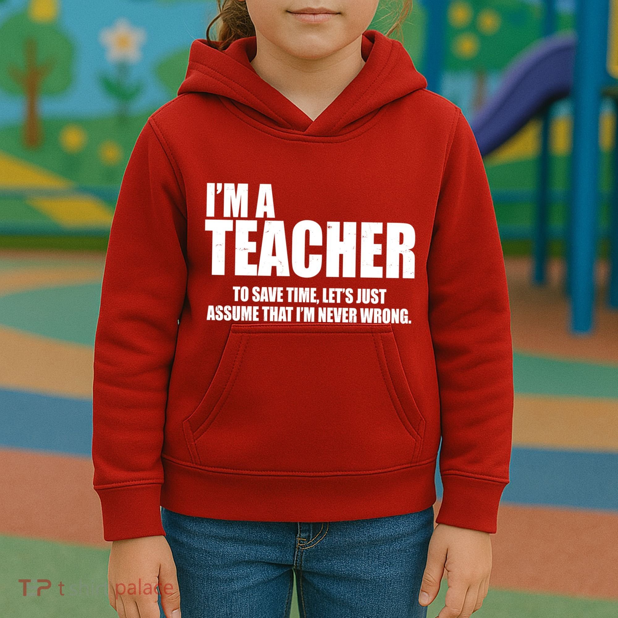 Funny Im A Teacher To Save Time Lets Just Assume That Im Never Wrong Kids Hoodie