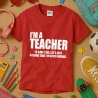 Funny Im A Teacher To Save Time Lets Just Assume That Im Never Wrong Kids T-Shirt thumb 3